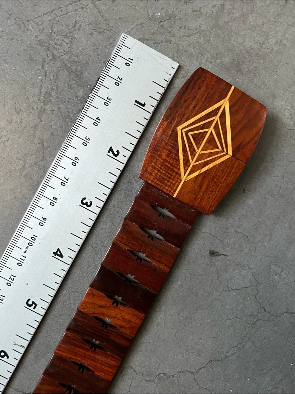 Men’s Brown Wooden Belt with Geometric Inlay
